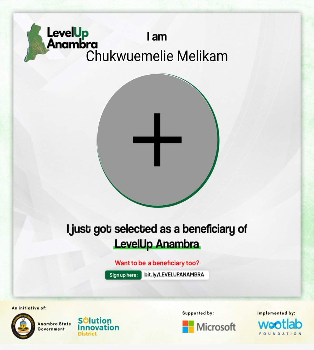 I have been accepted into the Cohort-2 of the LevelUp Anambra Digital Skills Training Program; Powered by the Solution Innovation District of Anambra State Government in Partnership with Microsoft and Wootlab Foundation (implementing partners).