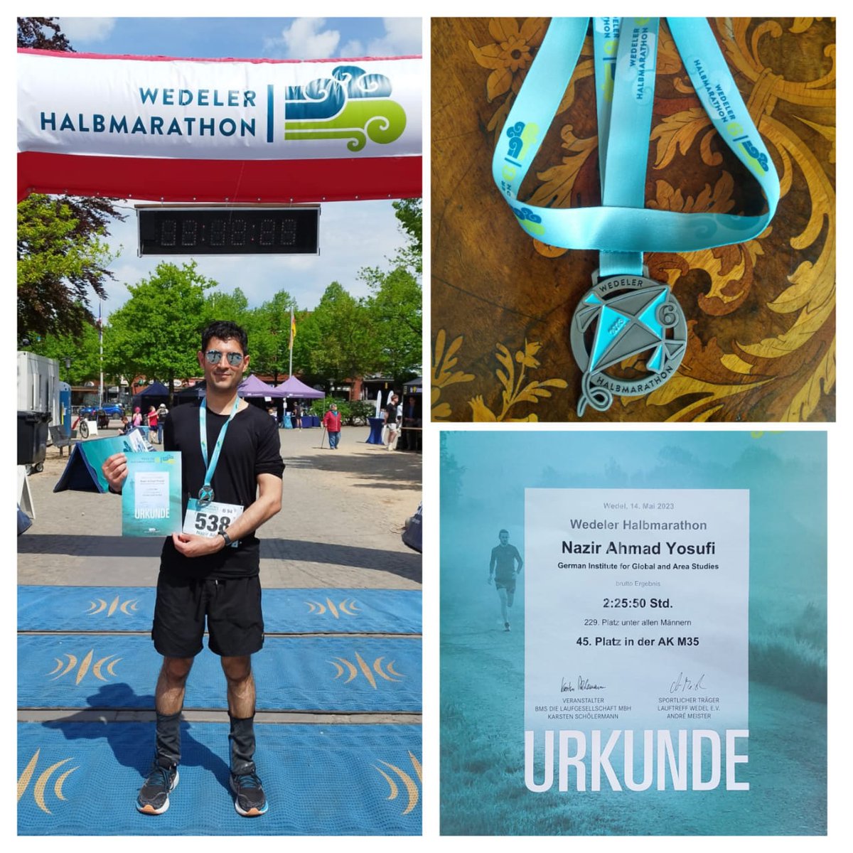 NazirYosufi's tweet photo. Running is part of German culture &amp; I couldn't miss the opportunity. Enjoyed Sunday running a #HalbMarathon 21°C in beautiful #Wedel town surrounded by dense forest, green hills full of 🐑 &amp; 🐎next to calm Elbe River.@AmritaNarlikar @WalterJLindner @GIGA_Institute @HenkelStiftung https://t.co/GOG0QJAgf6