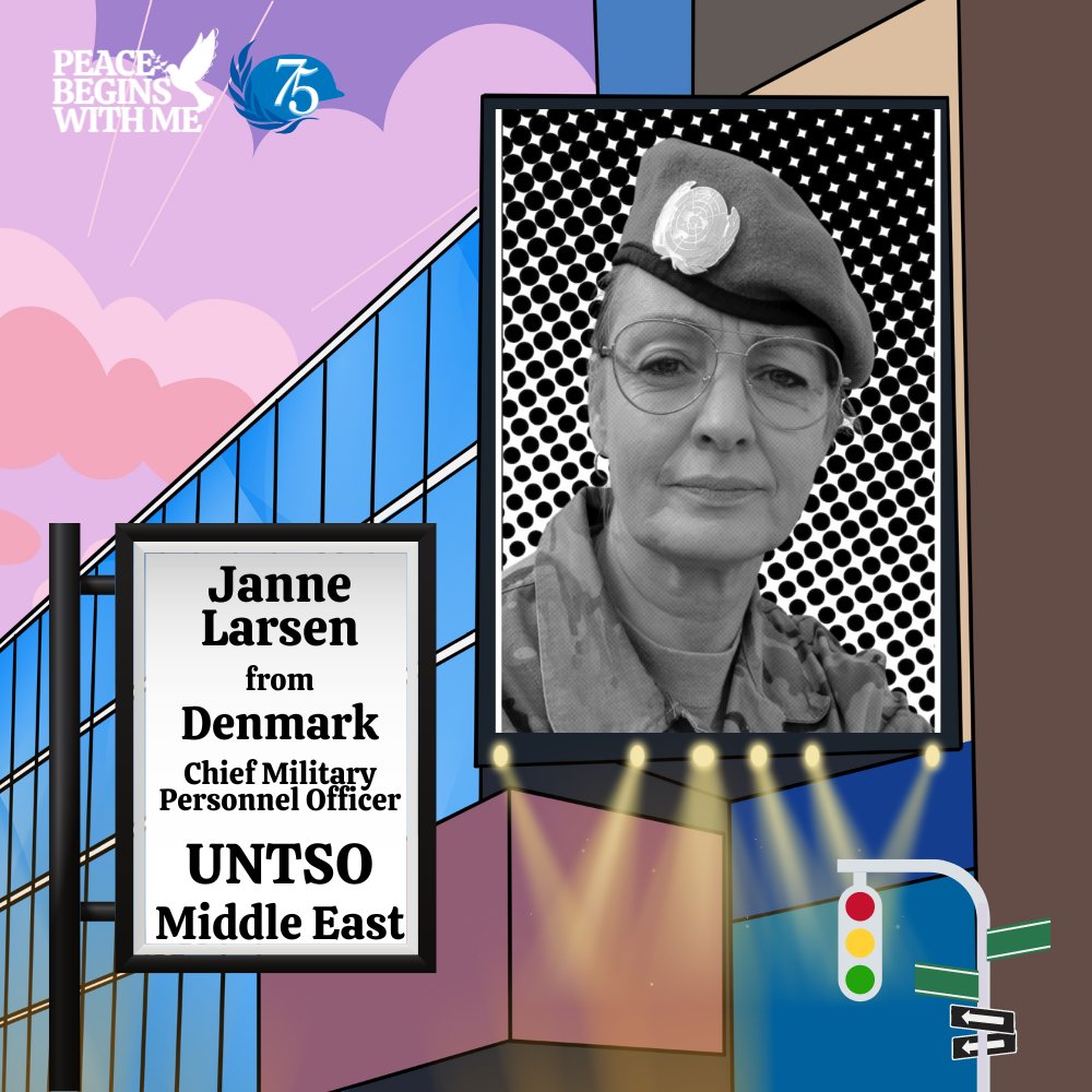 Today we shine a light on Commander Larsen of #Denmark🇩🇰, who leads the liaison office in #UNTSO. She believes in strengthening diversity for effective @UNPeacekeeping missions. Her portrait is featured as part of an @InsideOutProj Action. #PK75 

👉 bit.ly/3MmNetH