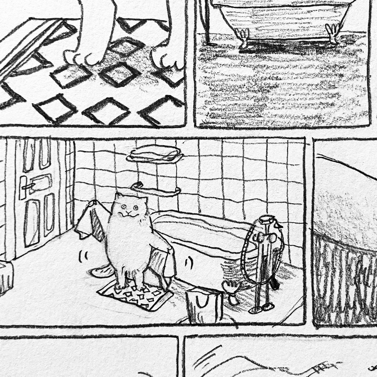 I am drawing a short comic recently and plan to release as a zine in autumn this year🛁 Hope everything goes smoothly!