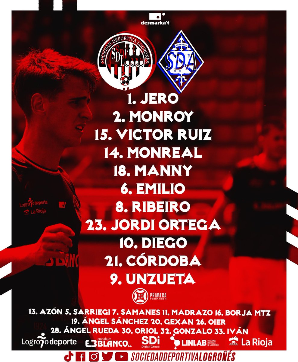 SDLogrones's tweet photo. ALINEACIÓN | 🇦🇹

XI inicial de Raúl Llona para enfrentarnos al @SDAmorebieta.

⚔️ ¡Vamos, equipazo! ⚔️

#SDLogroñésAmorebieta https://t.co/JTHIqLCDzU