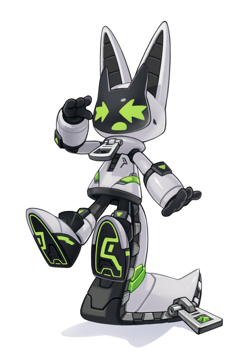 robot humanoid robot tail animal ears no humans green eyes hand on hip  illustration images