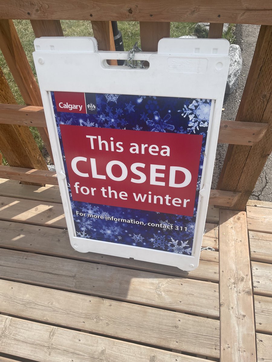 Puff_Daddy_Jr's tweet photo. Hey City Of Calgary… I know no one cares about #NECalgary but how about we remove these winter snow signs from the deck of this storm pond at Lighthouse Landing in Coventry Hills?  It’s now a tripping SAFETY hazard 👷🏼⁦@cityofcalgary⁩ @Calgary311 ⁦@NorthernHills⁩ https://t.co/xYUsXERypu