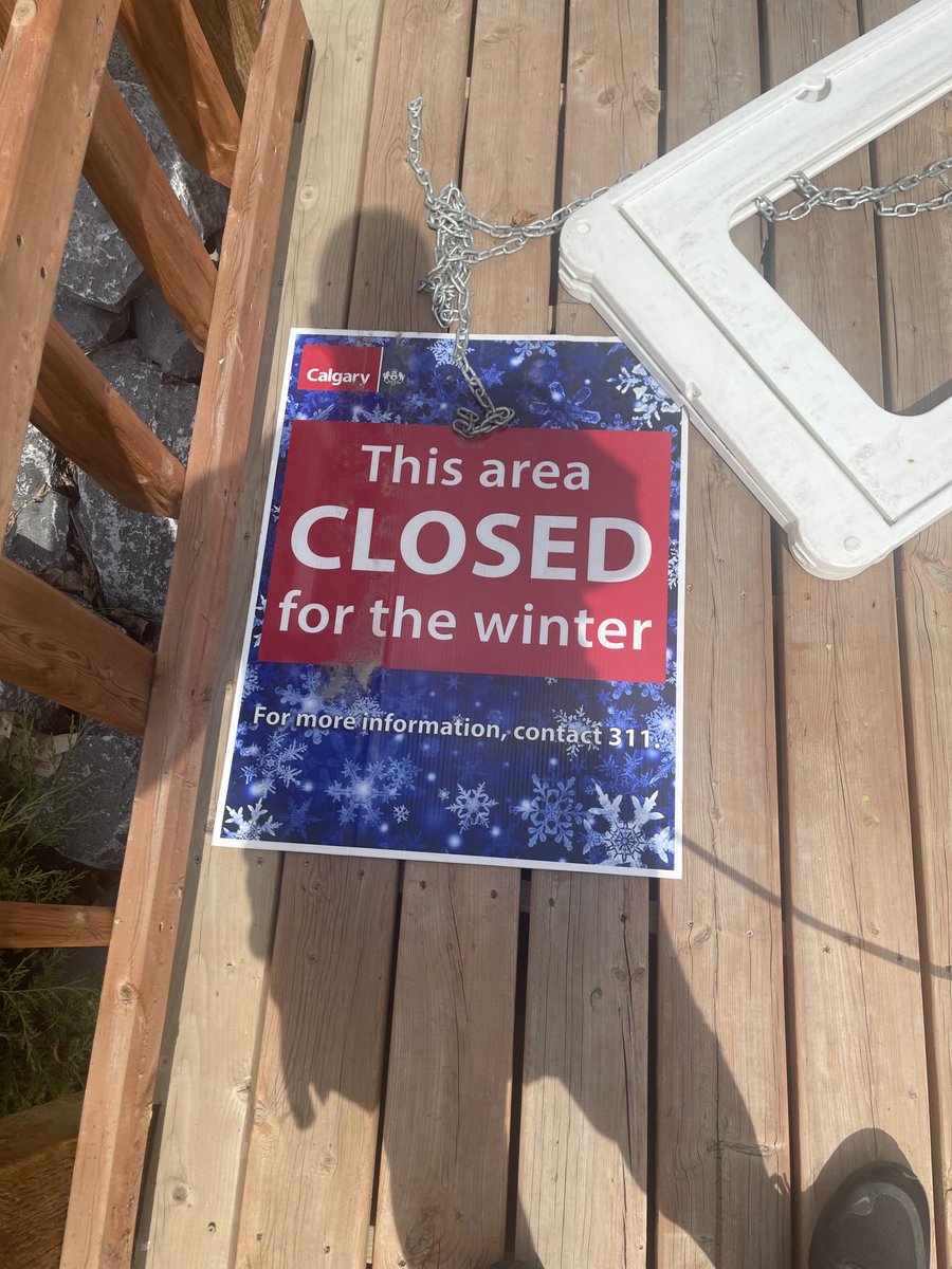 Puff_Daddy_Jr's tweet photo. Hey City Of Calgary… I know no one cares about #NECalgary but how about we remove these winter snow signs from the deck of this storm pond at Lighthouse Landing in Coventry Hills?  It’s now a tripping SAFETY hazard 👷🏼⁦@cityofcalgary⁩ @Calgary311 ⁦@NorthernHills⁩ https://t.co/xYUsXERypu