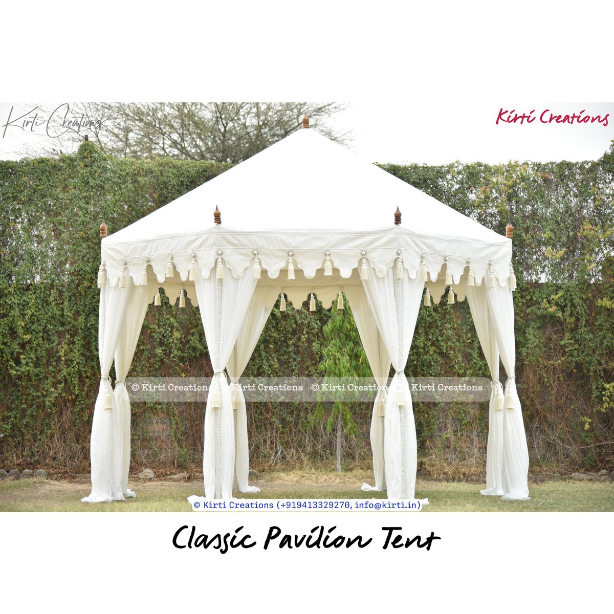 Classic Pavilion Tent
.
#kirtitents #rajtent #rajtents #maharajatent #royaltent #luxurytent #indiantent #weddingtent #gardentent #weddingplanner
.
Visit rajtent.com