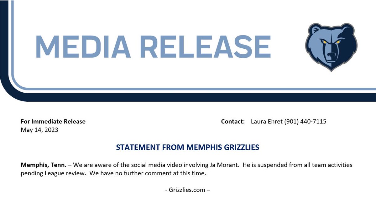 Statement from the Memphis Grizzlies
