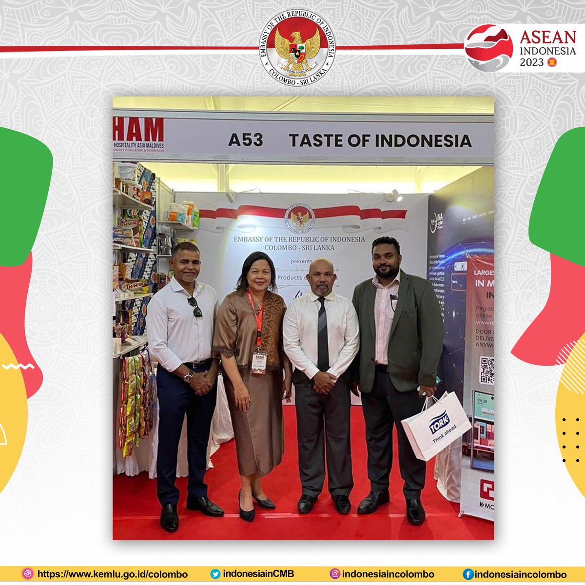 indonesiainCMB's tweet image. Indonesia 🇮🇩 participated in #FHAM2023 in #Maldives 🇲🇻 on 8-10 May 2023. The Embassy had facilitated #Indonesian companies promoting their best products, such as confectionaries, cosmetics, spices, and crafts. #inidiplomasi
