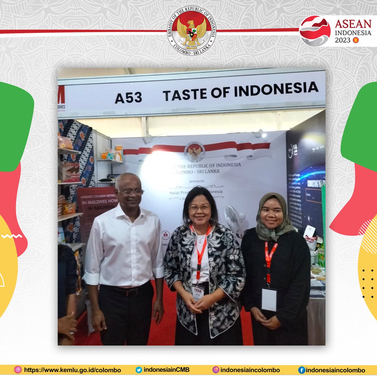 indonesiainCMB's tweet image. Indonesia 🇮🇩 participated in #FHAM2023 in #Maldives 🇲🇻 on 8-10 May 2023. The Embassy had facilitated #Indonesian companies promoting their best products, such as confectionaries, cosmetics, spices, and crafts. #inidiplomasi