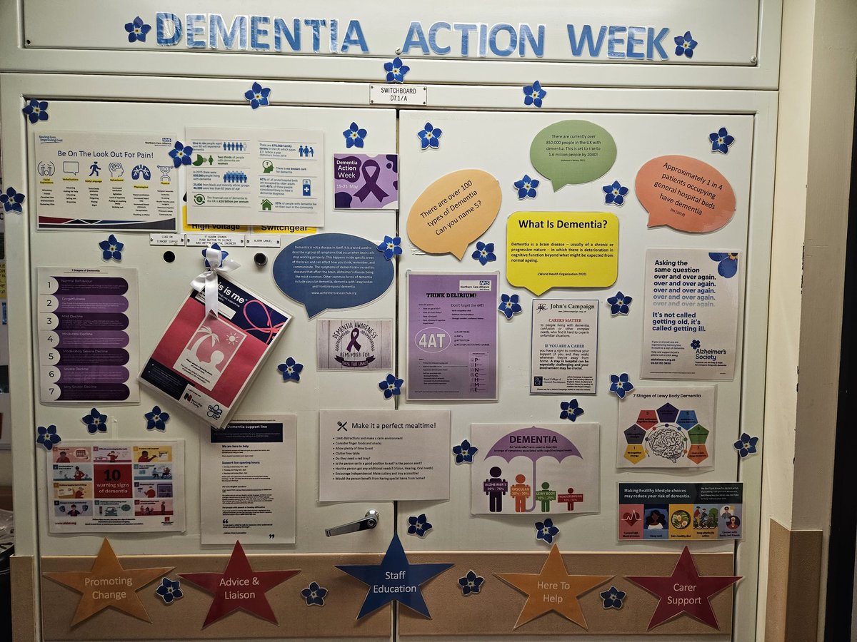 We are ready for dementia action week on ward <a href="/WardF8CCU/">Ward F8/CCU NCA-TROH 🫀</a> - excellent team work in making this display! #NCADAW23 <a href="/kate200707/">kate</a> <a href="/NCAlliance_NHS/">Northern Care Alliance NHS Foundation Trust (NCA)</a> <a href="/OldhamCO_NHS/">Oldham Care Organisation</a> <a href="/NCANursing/">NCA Corporate Nursing & Governance</a> @NCAlliance_Jobs <a href="/JohnCampaign/">John's Campaign</a>