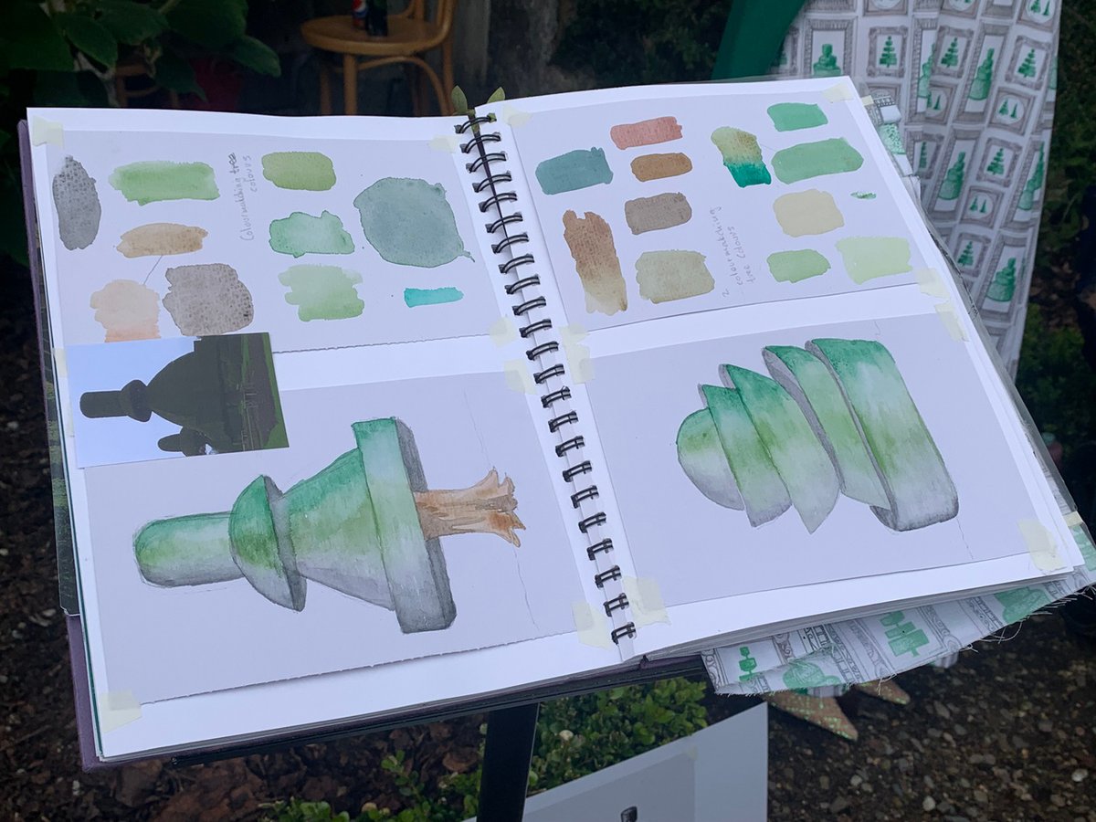 We were excited to see the unveiling of a topiary-inspired
textile design today, by @UCLan student Hex Gregson, who transferred her design on to a fabric, then made into a Regency-style dress.  Visitors on our #WorldTopiaryDay event loved seeing her original sketches too.