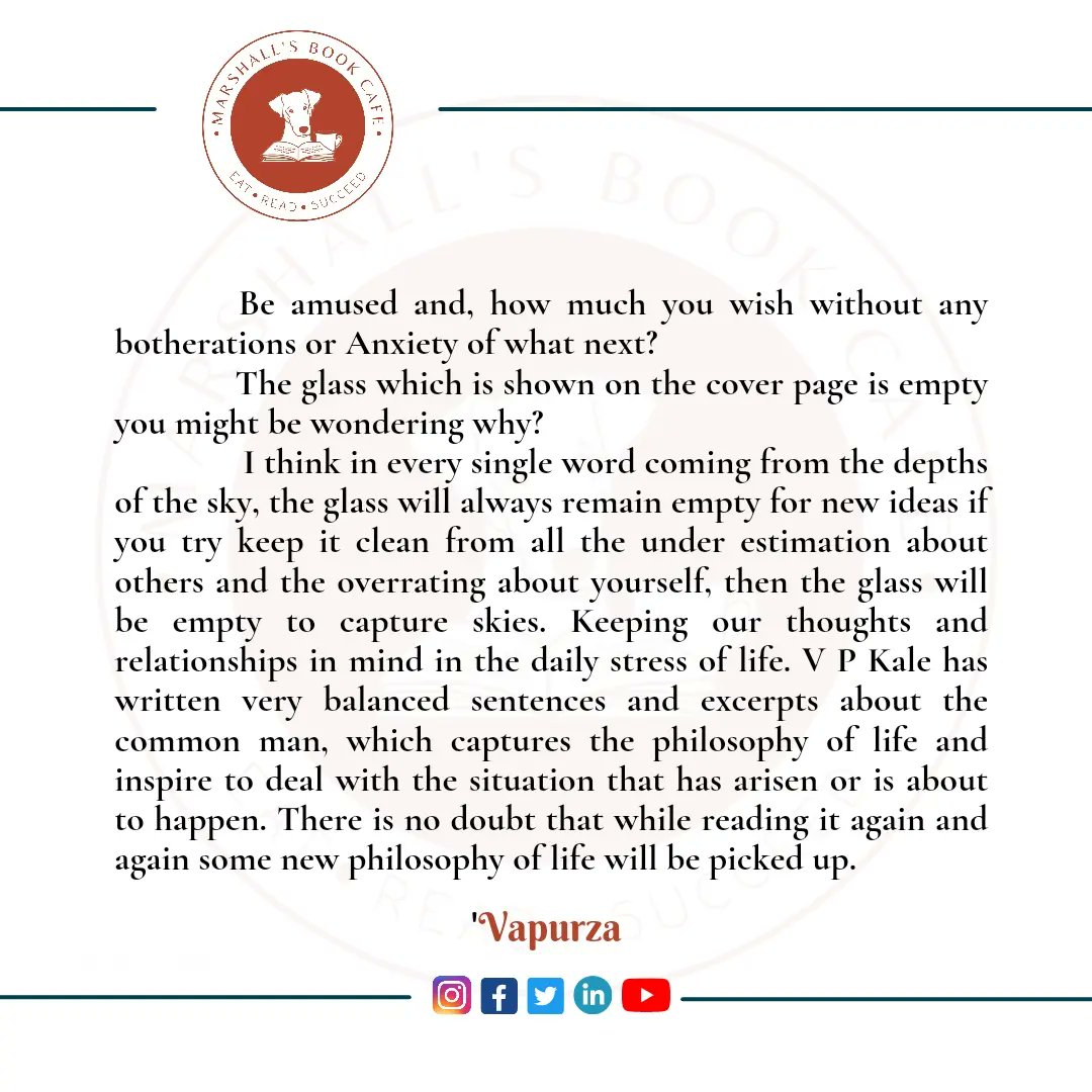 marshallsbookc1's tweet photo. Book Review: 05

Book Name : Vapruza 
Writer : V.P.Kale
Review By : @rudh_2000

If anyone wants to write a book review regarding any book in our cafe, please go ahead.

We will post your review on our social media platform.

#marshallsbookcafe
#vapruza #vpkale #bookreview https://t.co/maC8LRLReg