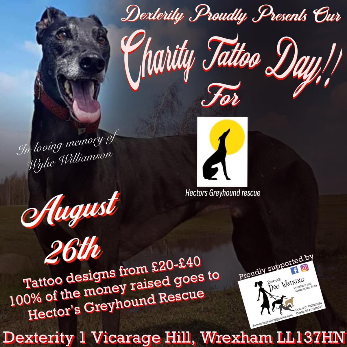 hectorsgrescue's tweet photo. In loving memory of Wiley greyhound, Cathy and all the guys at Dexterity @wrexham are holding a charity event to raise much needed funds for all his brothers and sisters. It’s going to be immense and we love you guys sooooo much ♥️💙🐾 https://t.co/FGS9Q8nDVh
