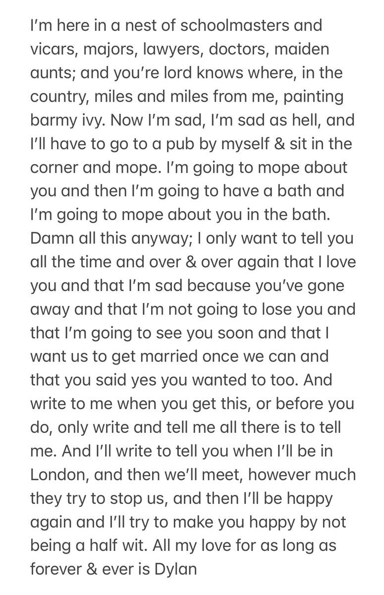 And just because it’s astonishingly beautiful, here is another letter #DylanThomas wrote to his wife, Caitlin. It’s dated July 17, 1936 & he’s travelled to Swansea for work & had to leave Caitlin behind. #DylanThomasDay