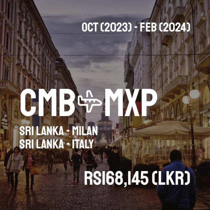 CMBFlyCheap's tweet image. ✈️ Sri Lanka (CMB) to Milan (MXP) for only Rs168,145 (LKR) roundtrip 💸
129 live dates on Adventure Machine. - get the app on iOS or Android #srilanka #travelsrilanka #colombostyle #srilankatoday #srilankadaily #gallefort #visitsrilanka