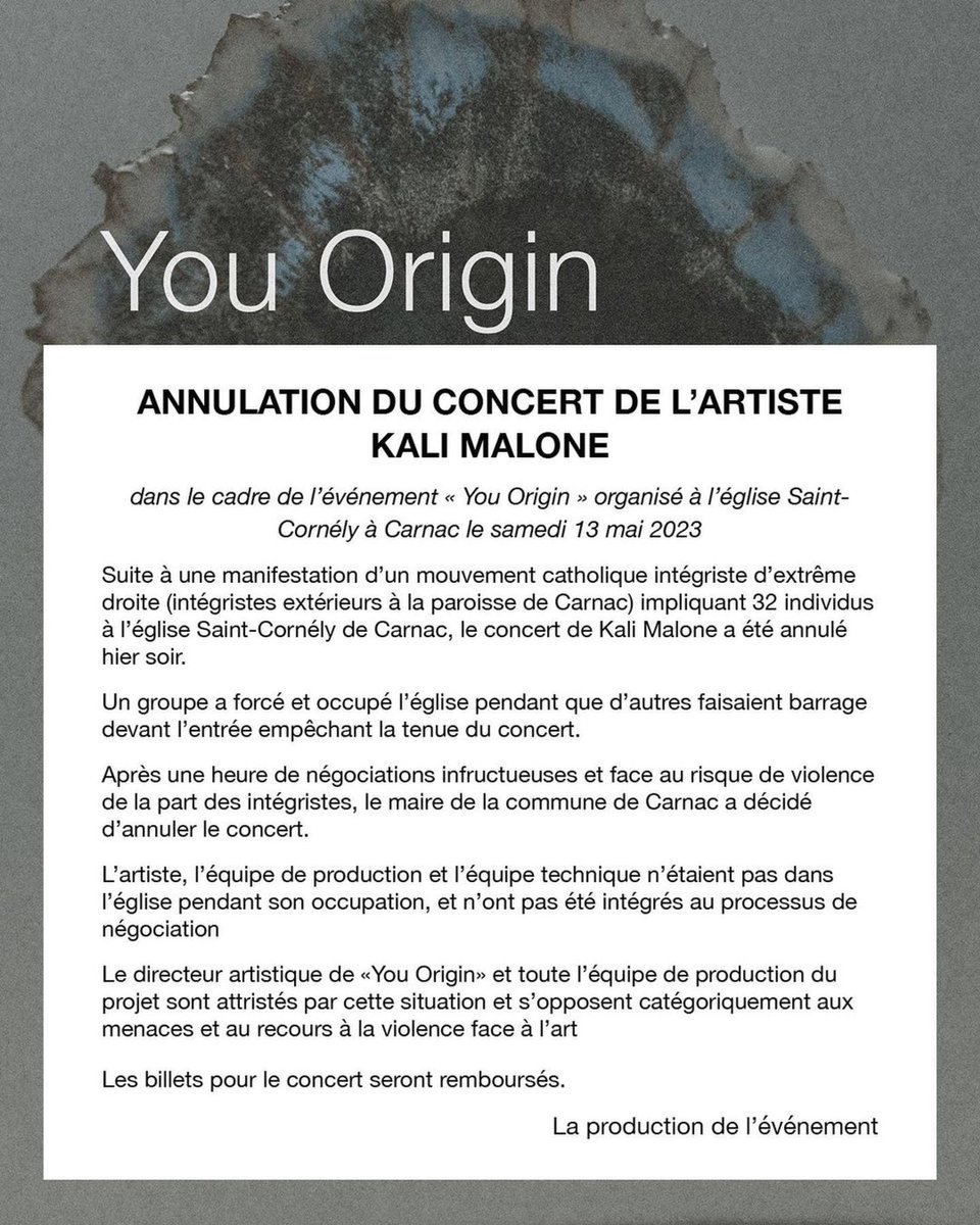 We are very sad that this happened on Saturday night. We are grateful that Kali Malone’s concert on Friday night at Saint Cornély, on two chest organs and with the choir Macadam Ensemble was a serene and successful performance.
For press inquires : @anima_pr_