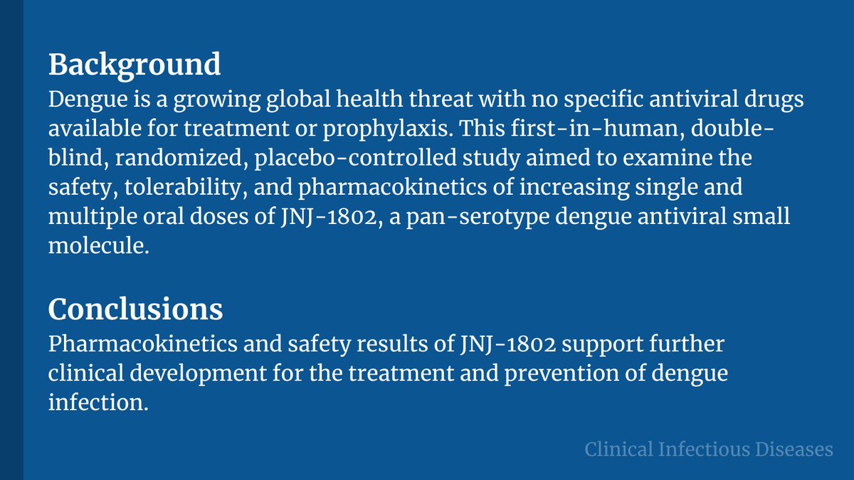 Safety, tolerability and pharmacokinetics of JNJ-1802, a pan-serotype dengue direct antiviral small molecule, in a Phase 1, double-blind, randomized, dose-escalation study in healthy volunteers 

✅ Just Accepted
🔓 Open Access
🔗 bit.ly/3Bfv86T