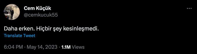 Seçimle ilgili ilk sonuçlar gelmeye devam ederken Cem Küçük'ün tweet'i dikkat çekti..