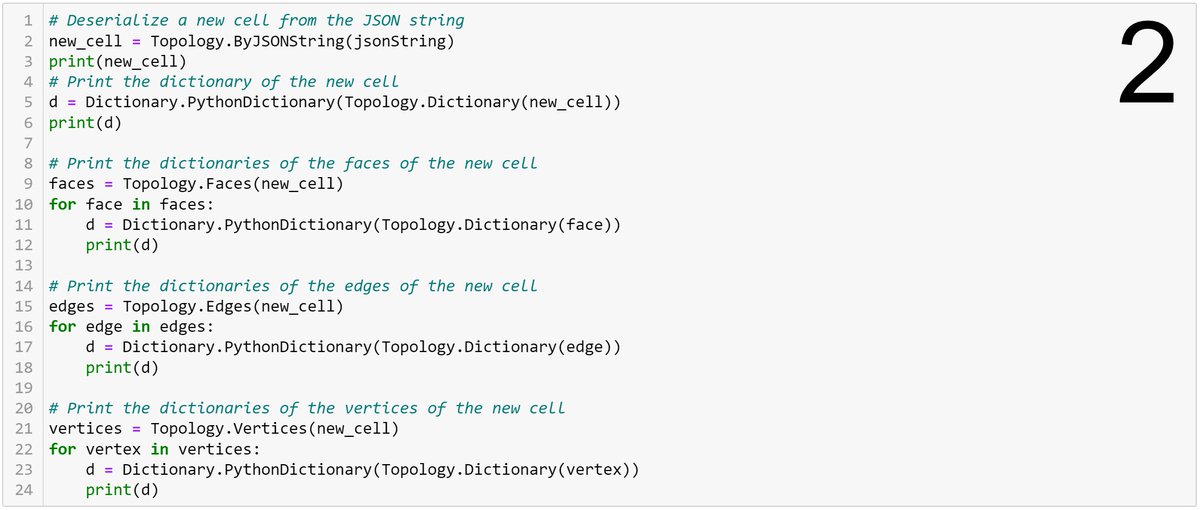 topologicBIM's tweet photo. Today's progress: Published #topologicpy version 0.4.19. As of this version, topologies with their hierarchical dictionaries are fully serializable by JSON strings! Just Use aJSONString = Topology.JSONString(aTopology) and then aTopology = Topology.ByJSONString(aJSONString) https://t.co/UjHkpUwpD9