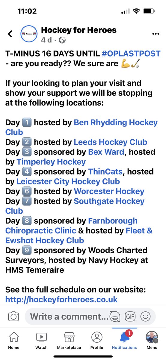 2 weeks and counting. Gr8 to be supporting #oplastpost with <a href="/hockey_4_heroes/">Hockey for Heroes</a> an amazing group of people attempting an incredible challenge supporting <a href="/HelpforHeroes/">Help for Heroes</a> giving our military personnel the backing they deserve. See you in Worcester, Southgate and Farnborough. <a href="/GBHockey/">Great Britain Hockey</a>