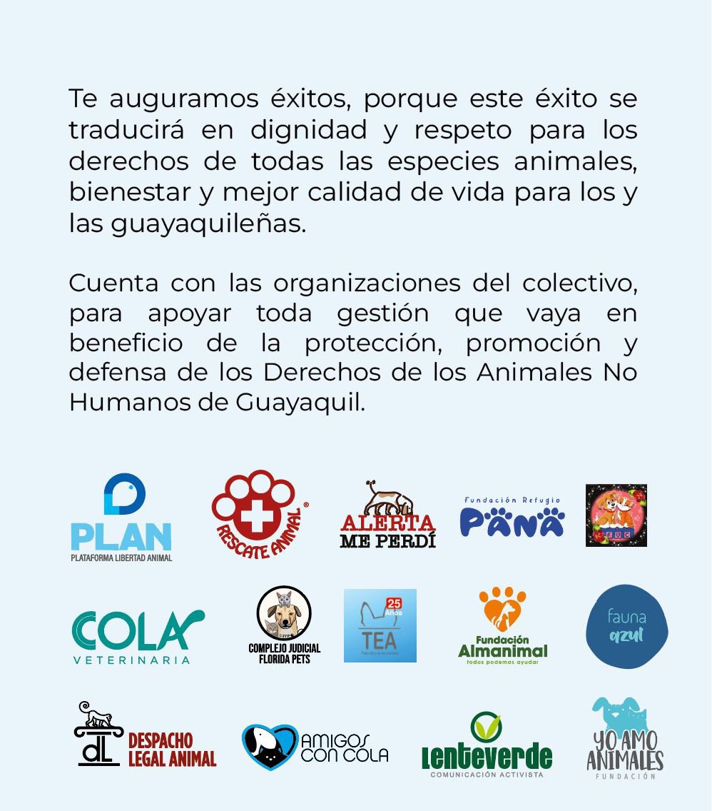 COLAcentro's tweet photo. Las organizaciones animalistas de GYE felicitan la designación de @belimoli como Dir. de Bienestar Animal de @alcaldiagye.
Cuenta con nosotras para apoyar toda gestión que se haga en protección y defensa de los Derechos Animales 
@aquilesalvarez 
Vamos por #GuayaquilAnimalista https://t.co/rWSCZDeWU5