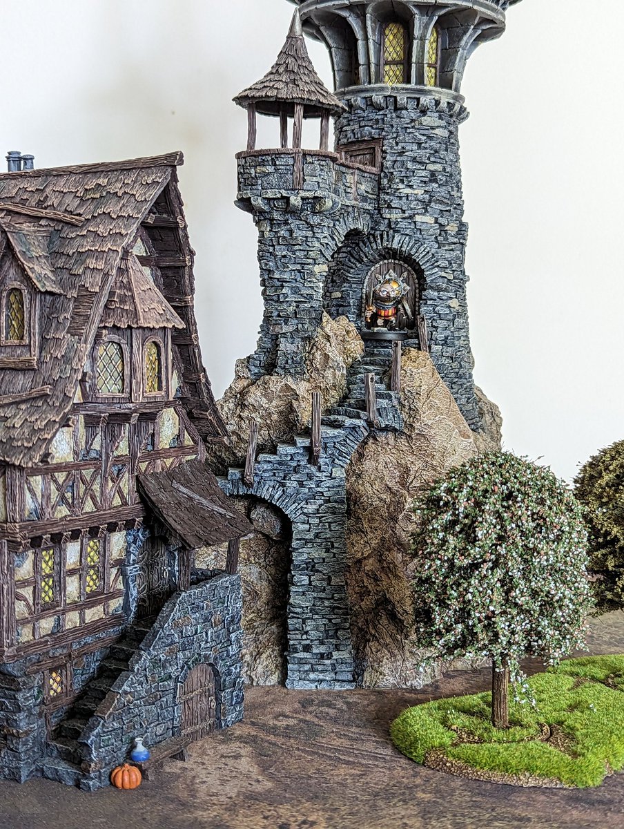 HughWyeth's tweet photo. Finished my Tabletop World Wizards Tower. Rollo loves it. #WarhammerCommunity #oldhammer #tabletopworld https://t.co/2Urbj8wc5i