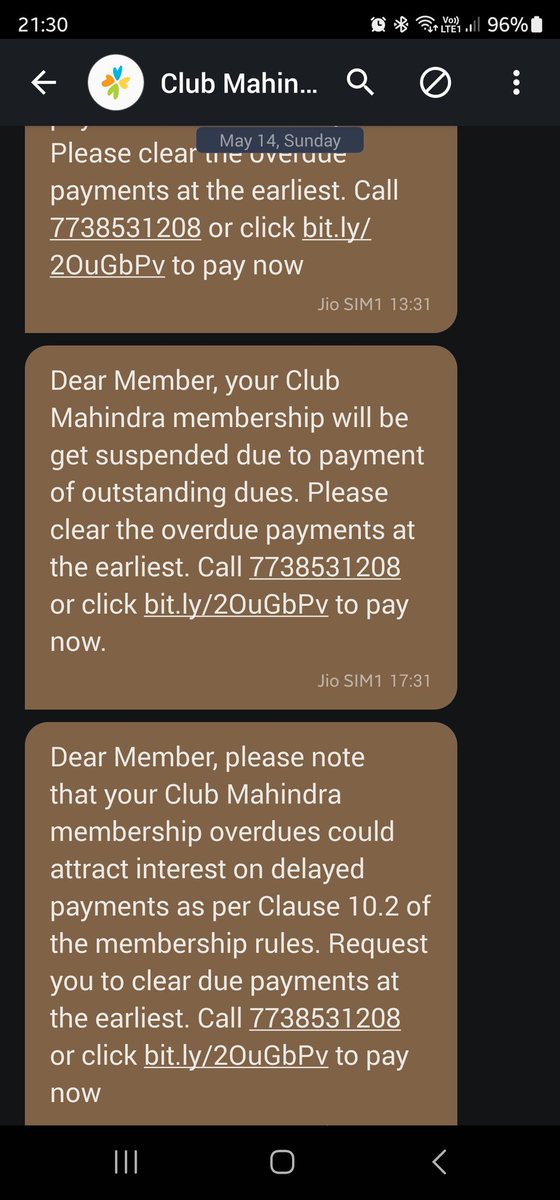 UmeshRSharma's tweet photo. @clubmahindra 
I am getting multiple daily threatening sms from @clubmahindra for cancelation of membership.I have stopped paying EMI as they are not fulfil the promise I have been asked to upgrade from white to red, so that I can get holiday booking done as it was getting denied https://t.co/5HpBMkqoc1