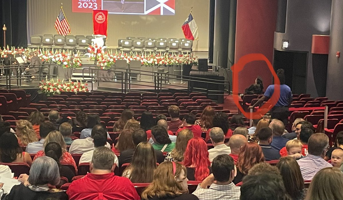 Epic fail by University of Houston at daughter’s graduation this weekend. This is her in her wheelchair sitting alone for an hour while her classmates socialized, took pics together, and celebrated outside. 

#universityofhouston
 #academicableism
#graduation2023