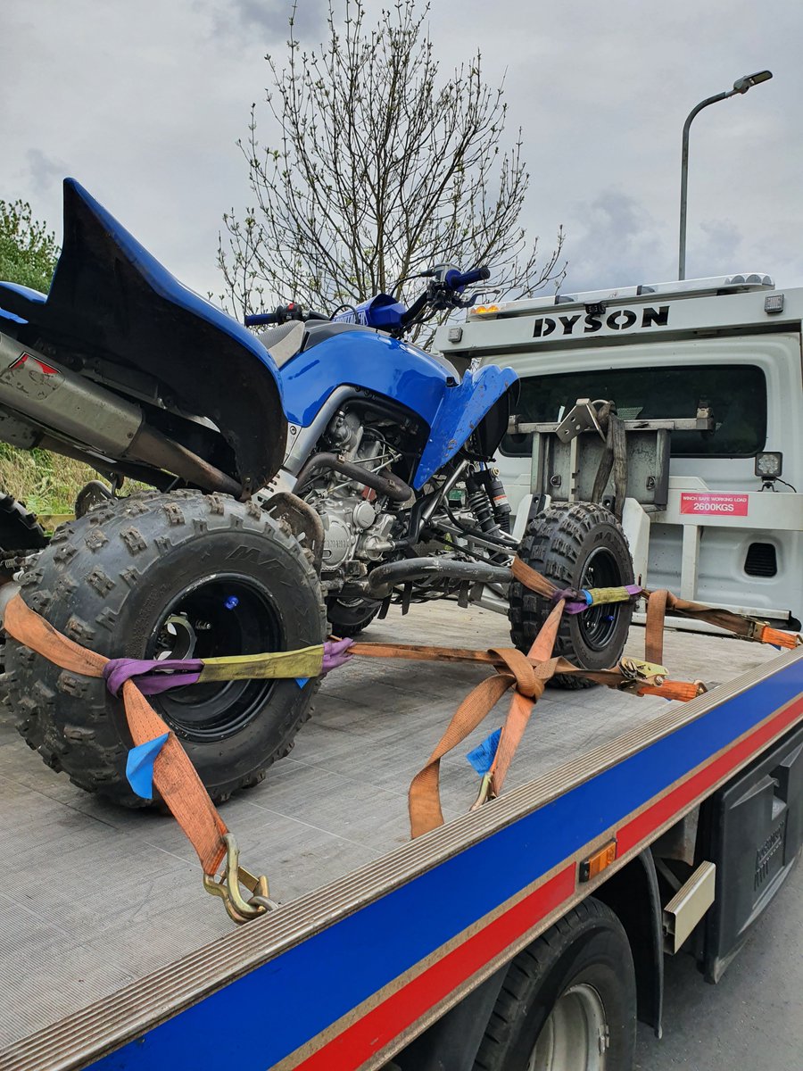 BilstonWMP's tweet photo. Following a #callforservice our team attended Weddell Wynd re misuse of quad bikes, on arrival, officers seized this one (believed stolen) left in field. @WolvesPolice @Trafficwmp @CMPG https://t.co/MNrHPd9z4a