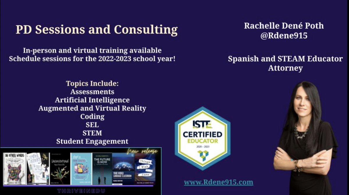 Rdene915's tweet photo. Welcome to #formativechat! I'm Rachelle, the host of the chat. Spanish & STEAM teacher, author, consultant, & attorney. Always looking for more opportunities to connect with educators, and provide PD & coaching! #education #edtech #SEL #AI #chatgpt #STEM #Aied #aiedutech https://t.co/5dvXlLTjAE