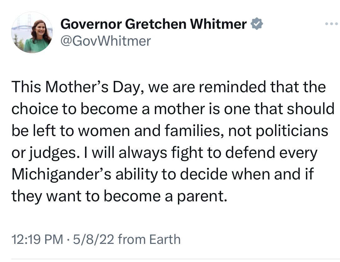 shoesonplease's tweet photo. Gretchen Whitmer on Mother’s Day, An Evolution in Tweets:
#happymothersday2023
#abortionaddict
#singleissuegovernor
#gaslightergretch https://t.co/mgAY3Eieue