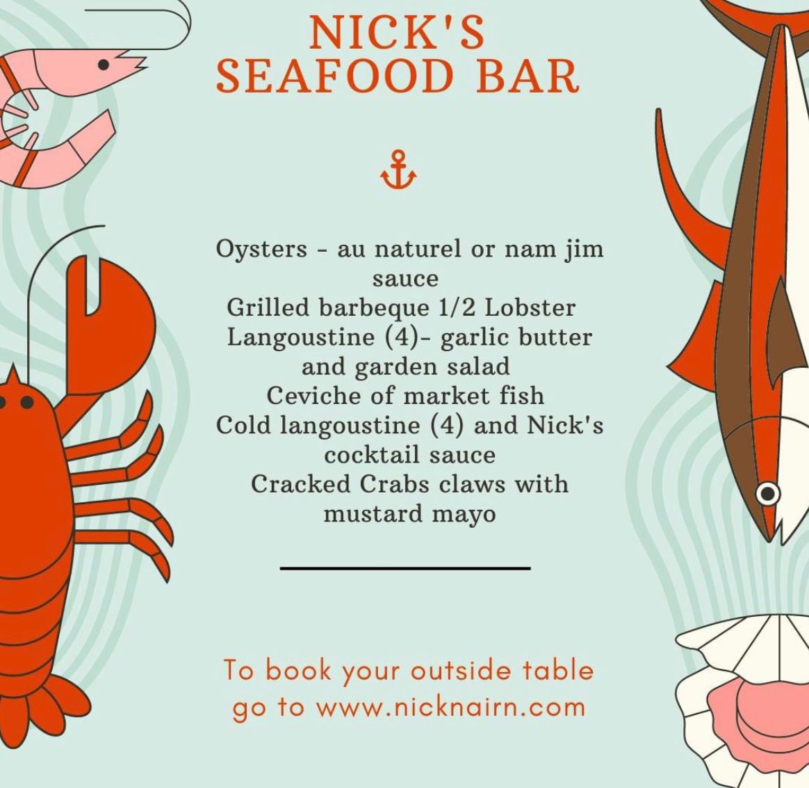 Sat 20th, Seafood Bar with me from 12.30 - 4pm at PoM. Fresh seafood cooked to order on <a href="/TraegerGrillsUK/">Traeger Grills UK</a> BBQ and <a href="/OoniHQ/">Ooni</a> 
Menu avail in the outdoor seating area only.  Book your table at nicknairn.com