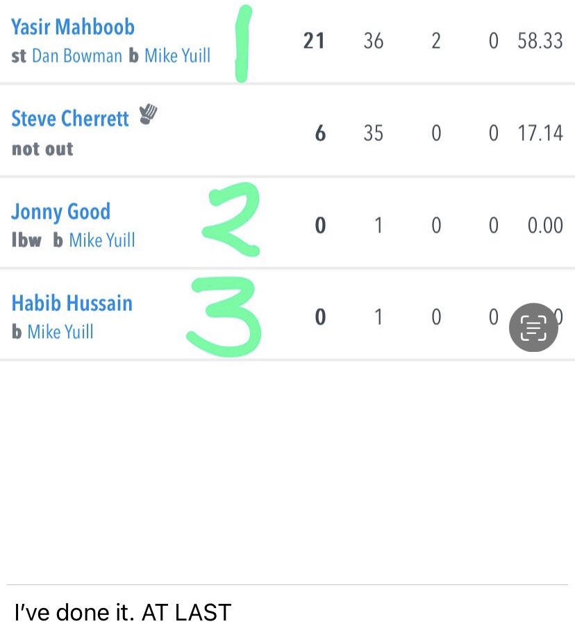 Mike Yuill 🤝🏼 GOLFMIK (@mikefyuill) on Twitter photo FINALLY. 29 years (with a fair few off, and a few truncated) of trying.
And 18 previous chances ballsed up.
nysdl.play-cricket.com/website/result…
First ever #hattrick - not bad for 2nd appearance for <a href="/GuisboroughCC/">Guisborough CC</a>
Some select shot choices observed mind 🤣🤙🏼 FINALLY. 29 years (with a fair few off, and a few truncated) of trying.
And 18 previous chances ballsed up.
nysdl.play-cricket.com/website/result…
First ever #hattrick - not bad for 2nd appearance for <a href="/GuisboroughCC/">Guisborough CC</a>
Some select shot choices observed mind 🤣🤙🏼