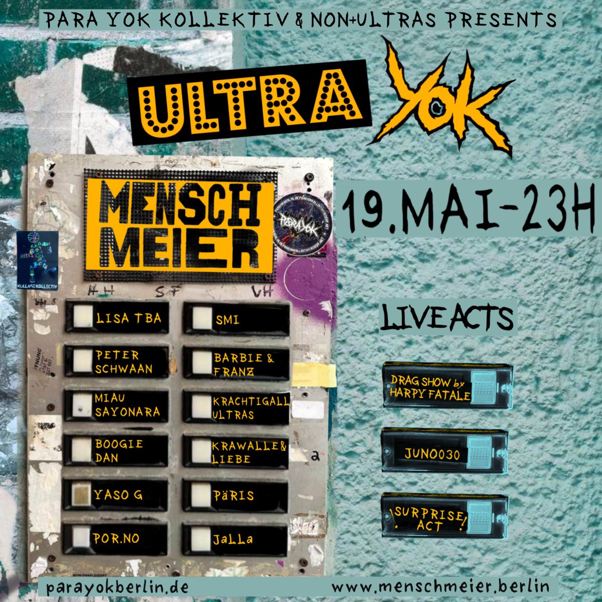 Diesen Freitag im Mensch Meier: 

#UltraYok mit den Non+Ultras ❤️

Ab 23 Uhr geht es los, die erste Stunde zahlt ihr nur 10€. Es lohnt sich also früh zu kommen 😉