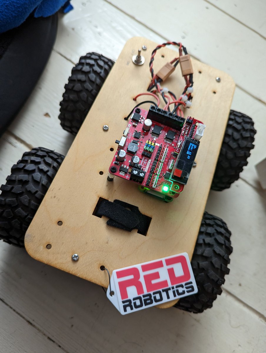recantha's tweet image. Normal operation is restored. I now have the @NeilRedRobotics RedBoard+ plus LED screen running at startup and an IP address and battery monitor running on button press. Marvellous. #robotics