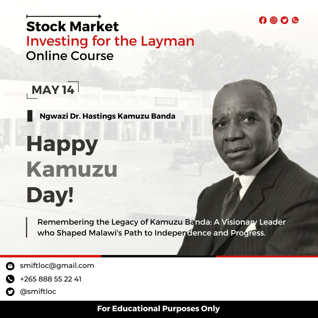 smiftloc's tweet photo. Celebrating the father of the Nation.
 Happy Kamuzu Day!🇲🇼

Take this opportunity to learn more about Kamuzu's business acumen and how he founded one of the largest if not the largest holding company in Malawi, the Press Corporation PLC⬇️

#kamuzuday
#malawistockexchange
#mse
#BT https://t.co/t9o1i3nX7O