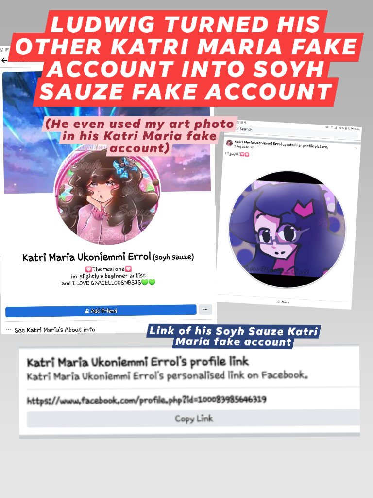 katriMariaALT's tweet photo. Ludwig turned his Katri Maria FAKE ACCOUNT into Soyh Sauze FAKE ACCOUNT(he even used my digital drawing as pfp in it)

Liars: #KhimieGoza #Yashie #YashilynnArts #FaebelleCrowarctia #TenshiSan #XyrielleJoy #RouxRiver 

-Truth Speaker: #KatriMariaUkoniemmiErrol (a.k.a. #SoyhSauze ) https://t.co/ewpENeZaoy