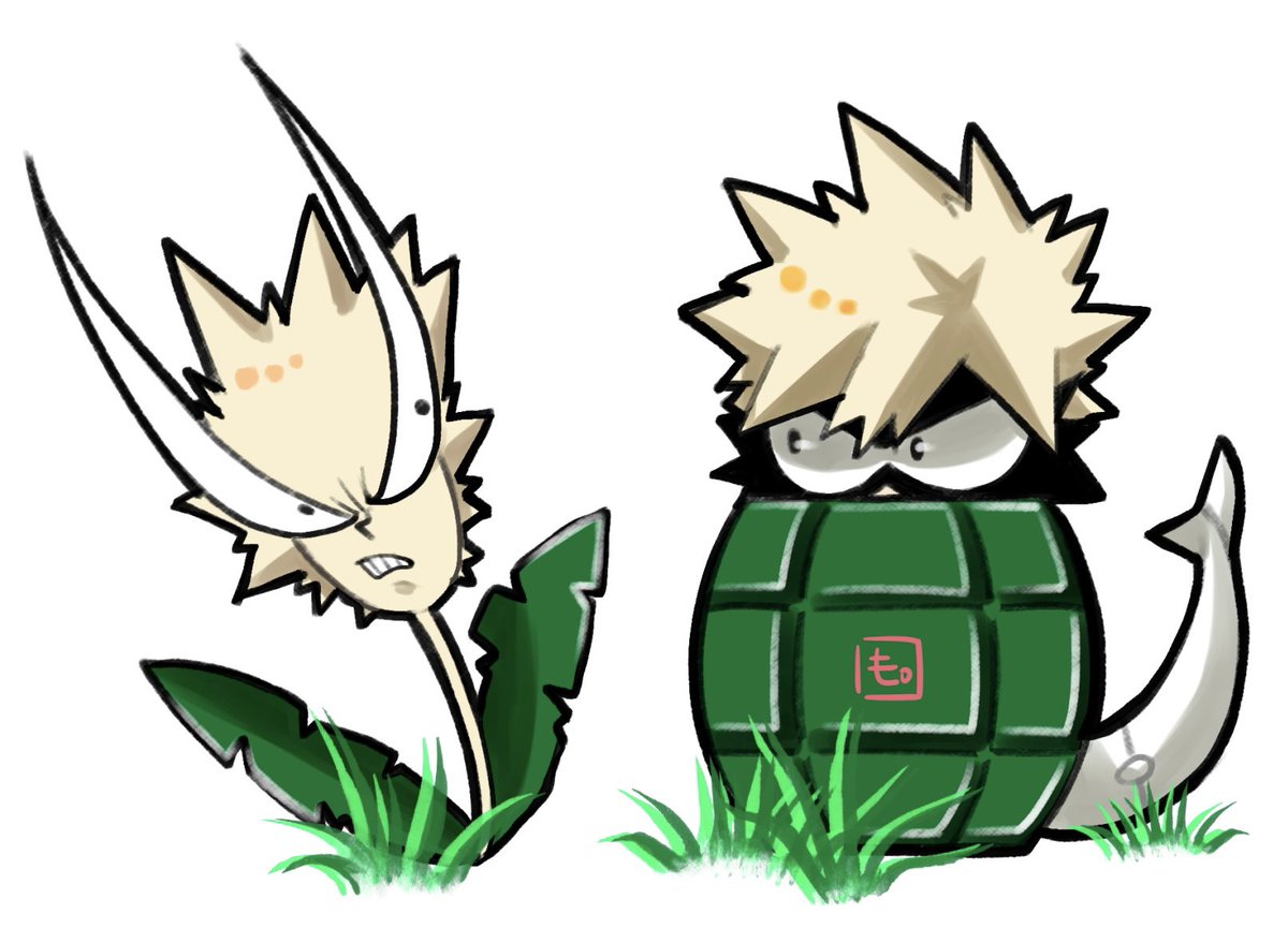 bakugou katsuki no humans white background simple background grass spiked hair pokemon (creature) teeth  illustration images