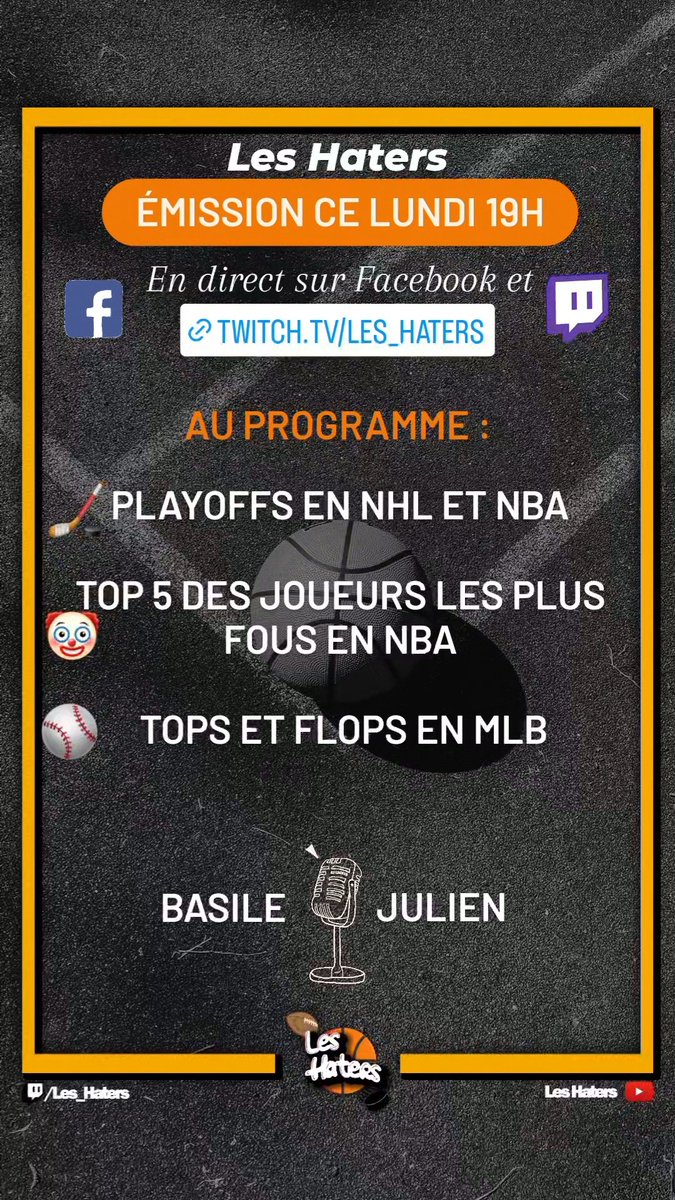 Les_Haters's tweet photo. RDV demain à 19h pour notre Top 5 des joueurs les plus fous en NBA! Ja Morant occupera-t-il une place dans notre classement? 🤔 #mondaytalk #Haters #live #stream #Facebook #twitch #Playoffs #NBA #NHL #MLB https://t.co/vBPKHtK2oI