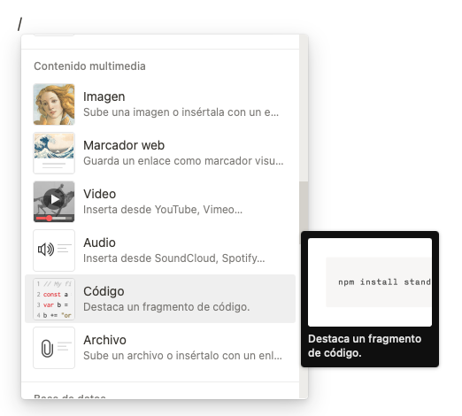 Construye una página web en <a href="/NotionHQ/">Notion</a>

Aprovecha los bloques de contenido multimedia que puedes usar:
-Imagenes
-Gifs
-Video (funciona con enlaces de YouTube)
-Audios
-Código
-Archivos

¡Son muy útiles para empezar a organizar tus ideas! 📝