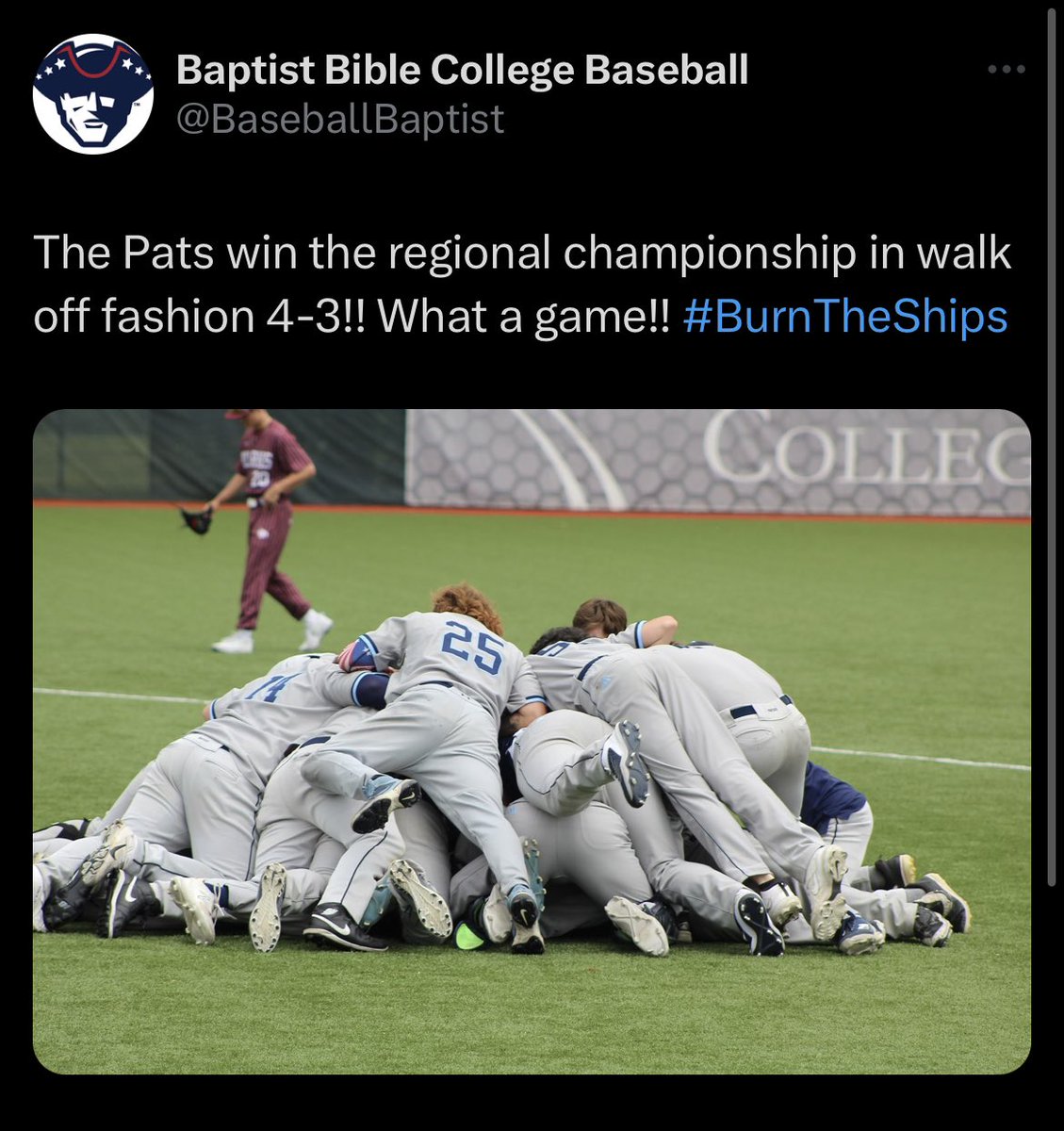 Congratulations to @BaseballBaptist on winning the regional championship and getting to go to the World Series! Well deserved. #LetsWork
