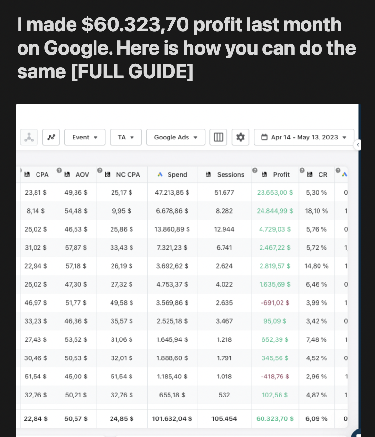 I made $60.323,70 profit last month on Google!

I wrote a FULL GUIDE on how you can do the same (in any niche)

Like, RT, and comment “Notion” and I’ll DM it to you for FREE

(must be following me or I can't send it)