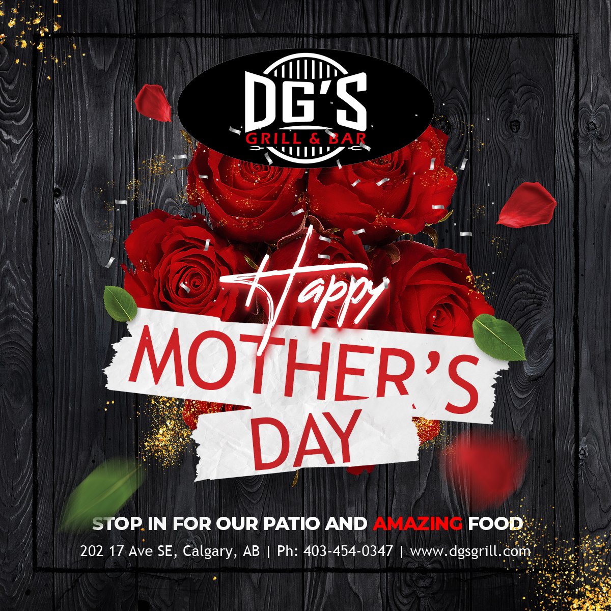 dgsgrill's tweet photo. Celebrate Mother's Day in style at DG's Grill and Bar! 🌸💐 Join us as we honor and appreciate all the incredible mothers out there. Happy Mother's Day! 
#MothersDayCelebration #PatioExperience #CalgaryEats #HappyMothersDay #FamilyTime #TreatYourMom #YYCFoods #OutdoorDining https://t.co/t5ZIk6Crkk
