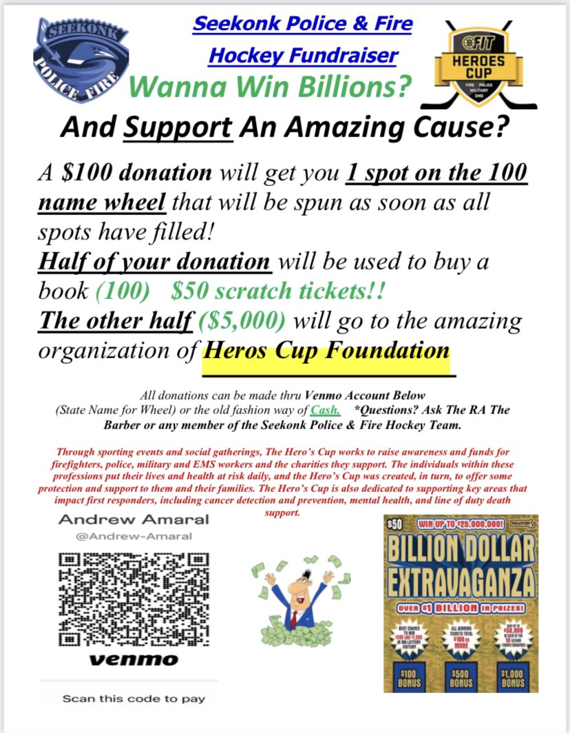 We are raising money for the Heroes Cup and have sold almost a quarter of the spots already! Venmo <a href="/andrew/">Andrew Dorsey</a>-amaral for your chance to win big!