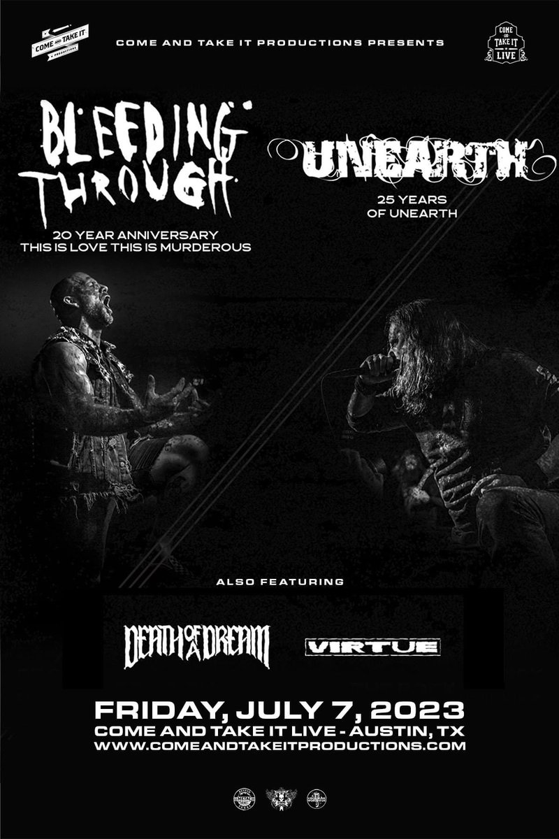 very excited to be playing with the legends @Unearthofficial and @bleedingthrough in july for some big anniversaries