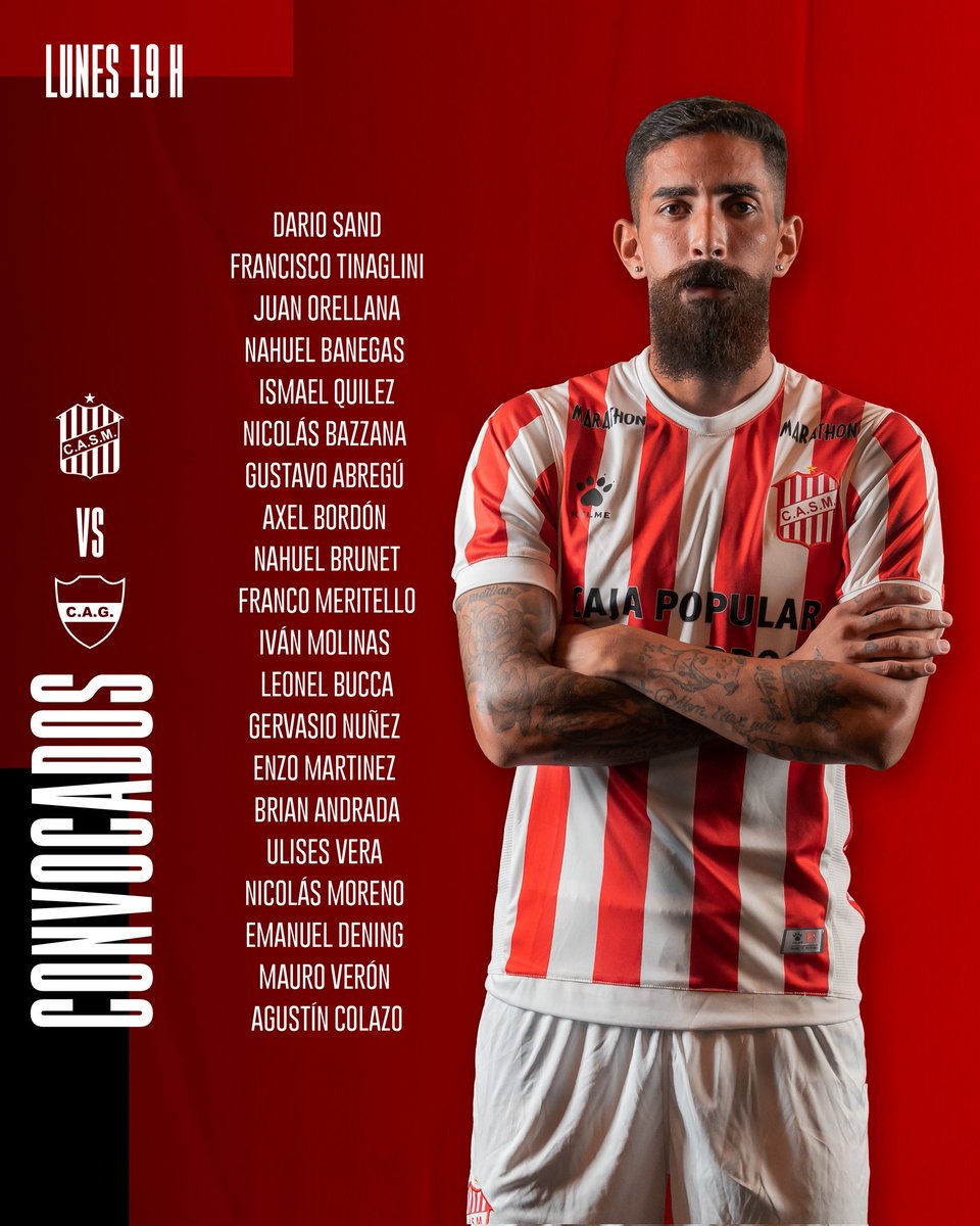 CASMOficial's tweet photo. 🔴⚪️ #PrimeraNacional

¡Lista confirmada! 🇦🇹

📋 Estos son los 20 futbolistas convocados para la fecha 16 del torneo.

⚽️ #VamosCiudadela https://t.co/GkbzO86uhj