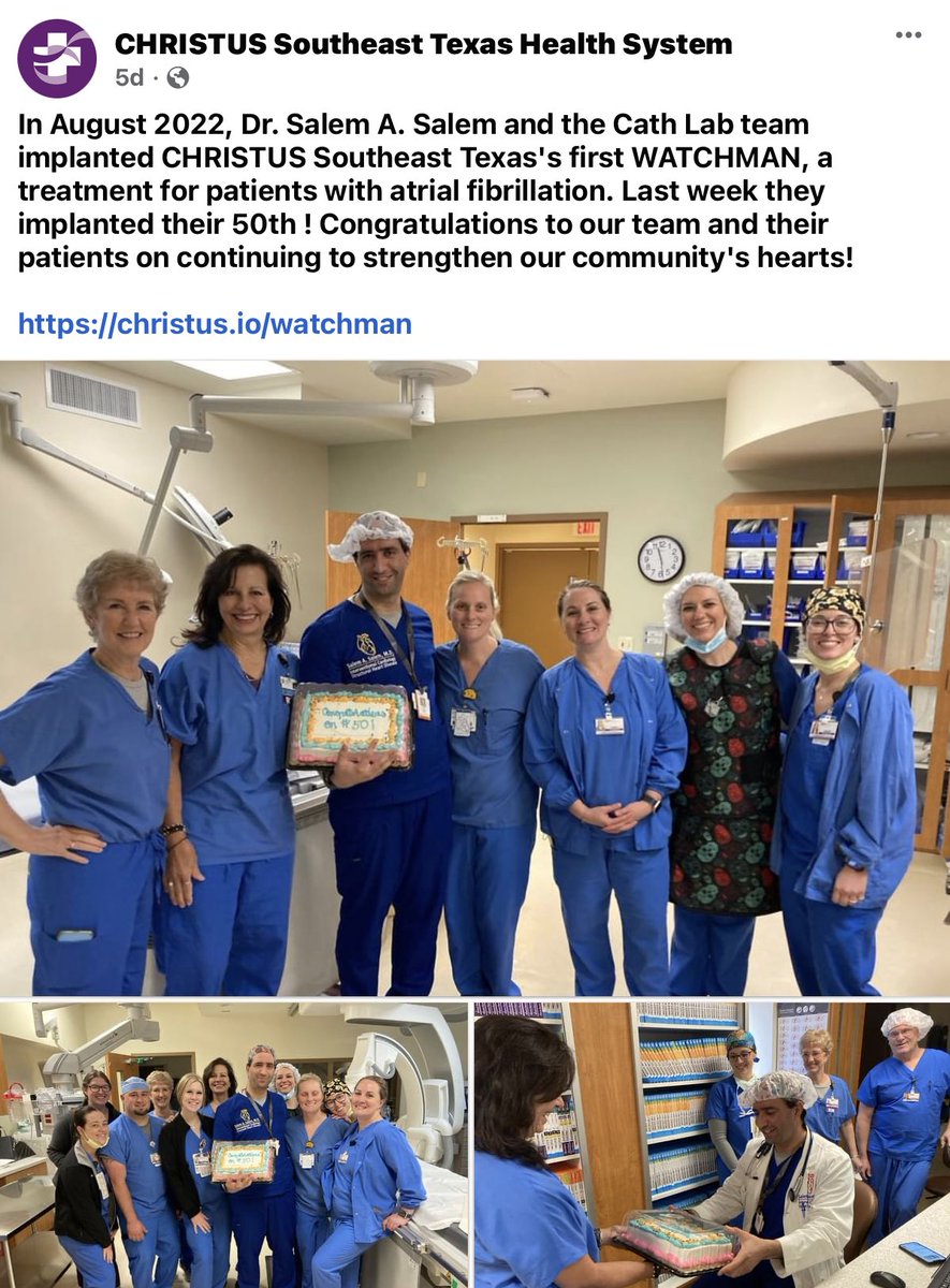“Teamwork makes the dream work …”

Less than a year ago; and together, we started a WATCHMAN program. Today, we hit the 50th implanted WATCHMAN milestone. 

Thank you, CHRISTUS for your support.