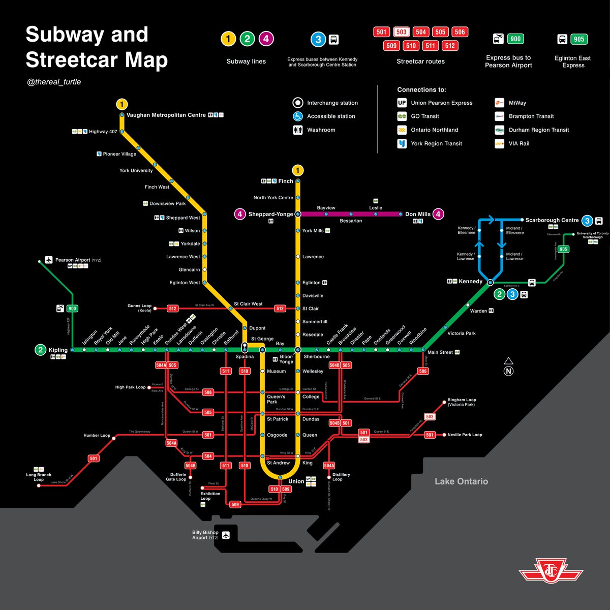 thereal_turtle's tweet photo. I got bored and threw together an unofficial mock-up of the @ttchelps rapid transit map post-line 3 closure. I also included the Eglinton East RapidTO corridor, which was a last-minute addition. I might remove it lol https://t.co/bXY5DGosyR