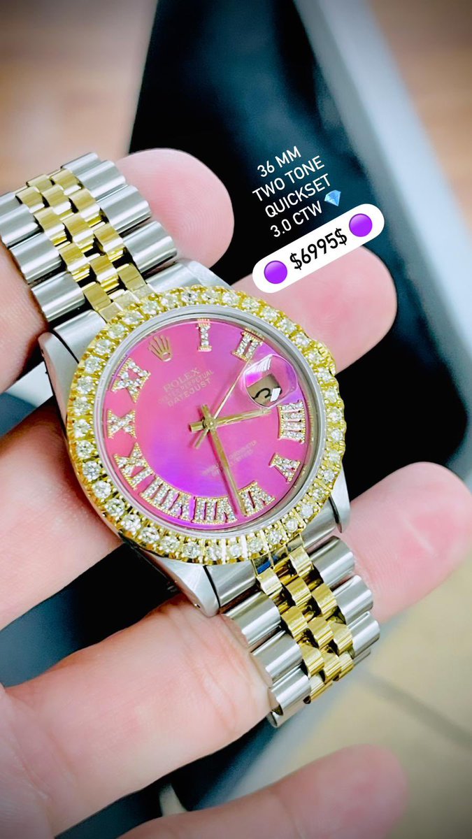 jewelsbyjamie's tweet photo. Happy Mothers Day ‼️🙏🏽 💗

Surprise your loved one with this gorgeous Datejust on a jubilee watch band and iced out bezel 🥶 

Dm for availability and viewing 📲

#datejust #oysterperpetual #jubilee #bustdownbezel #twotonejubilee #pinkface #diamonds #rolex #mothersdaysale https://t.co/Ipb41y6pEJ