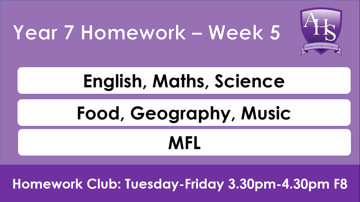 AldersleyTeam7's tweet photo. Good morning Team Year 7!!!! Here is your homework timetable for this week! https://t.co/6c4WmY58da