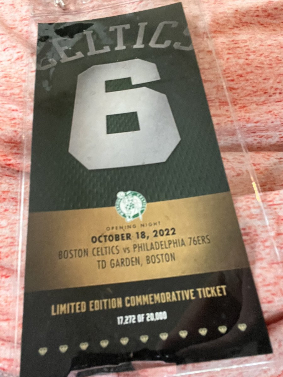 _IncredibleCulk's tweet photo. Today at TD Garden
, I will be a wearing my commemorative Bill Russell ticket from the opening night 10/18/22 Celtics v 76ers game. #6 will be the #6thMan in this win or go home game 7. @celtics  @NBA #WhosGonnaWin? #Celtics #OnlyOneReasonWhy #TheCelticsAreTheBalls https://t.co/NYm1AMycU6